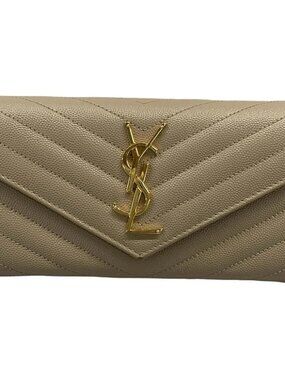 SAINT LAURENT PARIS Monogram large flap wallet 372264 Beige Leather Long Wallet